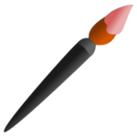 An artists paintbrush with pink paint at the tip.